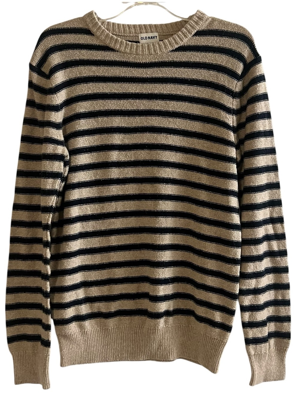 Old Navy Striped Crew Neck Sweater Tan Navy Small
